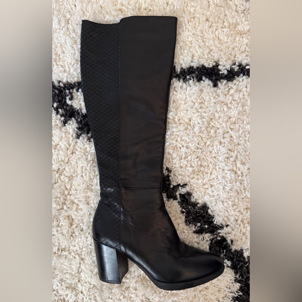 Women’s Dune Leather Almond Toe Block Heel Boots Black Size 37/6.5 - Picture 8 of 15